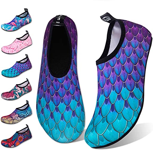 Water Shoes for Womens Mens Barefoot Quick-Dry Aqua Socks for Beach Swim Surf Yoga Exercise New Translucent Color Soles